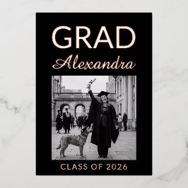 Golden Rose Ivory DVM Photo Graduation Party 箔招待状