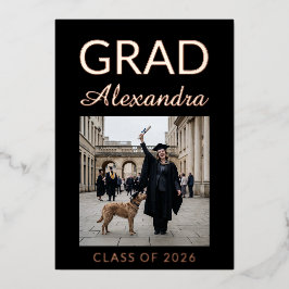 Golden Rose Ivory DVM Photo Graduation Party 箔招待状