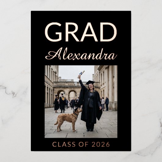 Golden Rose Ivory DVM Photo Graduation Party 箔招待状 (正面)