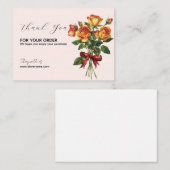 Golden Roses Bouquet with Red Ribbon Thank You ノートカード (正面/裏面)