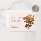Golden Roses Bouquet with Red Ribbon Thank You ノートカード (正面/裏面インサイチュ)