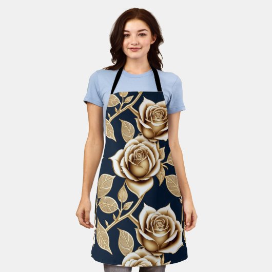 Golden Roses With A Metallic Finish エプロン (着用した状態)