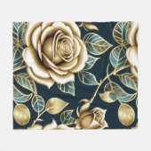 Golden Roses With a Metallic Finish フリースブランケット (正面(横))