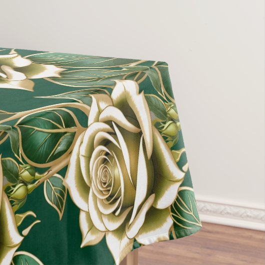 Golden Roses With Emerald Green Leaves  テーブルクロス (インサイチュ)