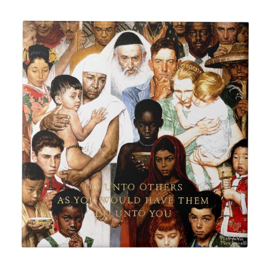 Golden Rule (Do unto orthers) by Norman Rockwell タイル (正面)