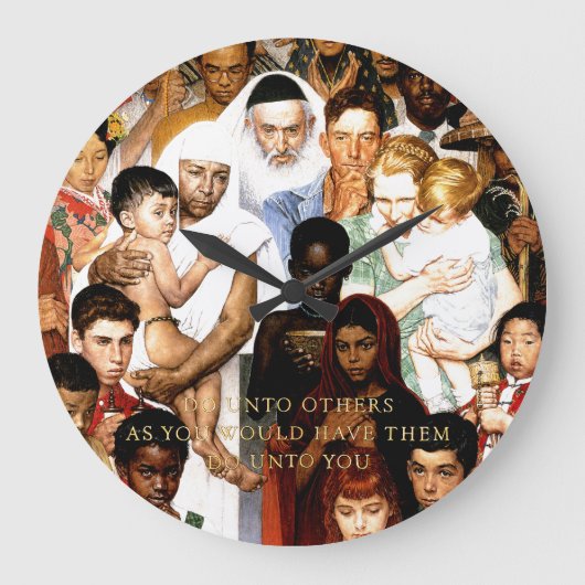 Golden Rule (Do unto orthers) by Norman Rockwell ラージ壁時計 (正面)