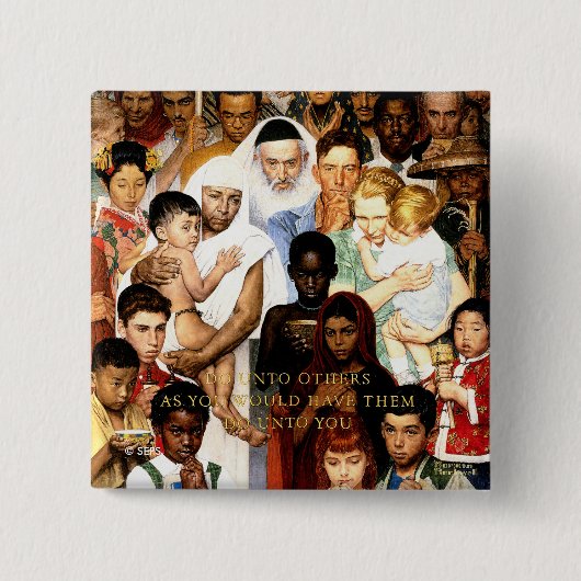 Golden Rule (Do unto orthers) by Norman Rockwell 缶バッジ (正面)