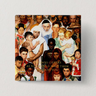 Golden Rule (Do unto orthers) by Norman Rockwell 缶バッジ