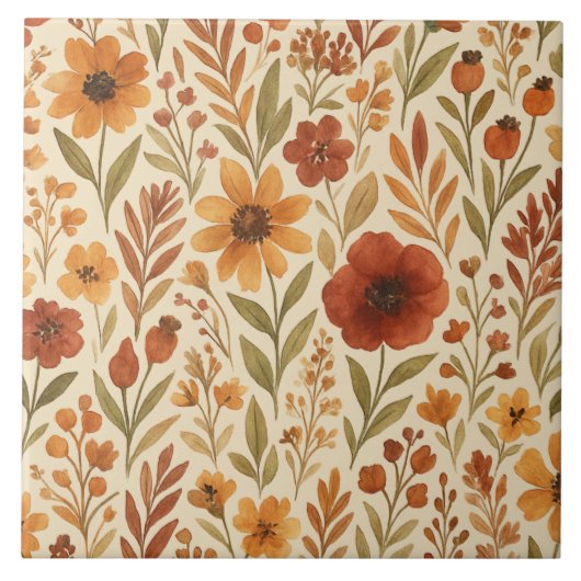 Golden rustic Autumn Floral fall vibes タイル (正面)