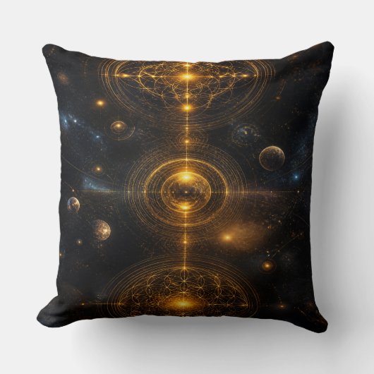 Golden Sacred Geometry Space クッション (正面)
