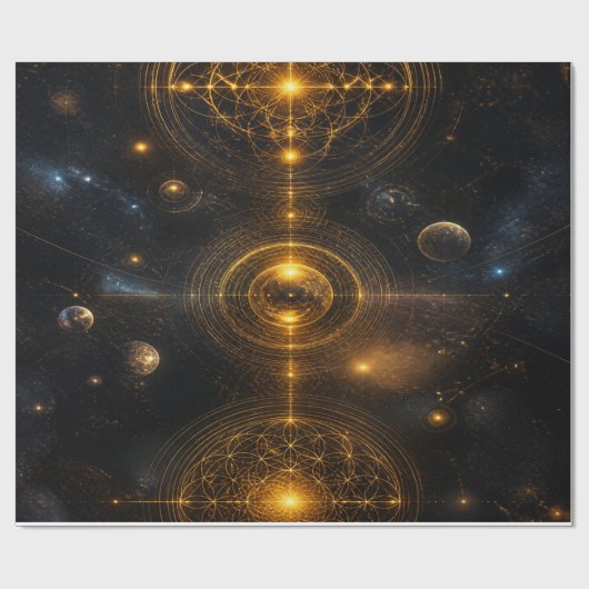 Golden Sacred Geometry Space ラッピングペーパー (フラット)