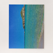 Golden sand beach with turquoise water & islet ジグソーパズル (縦)