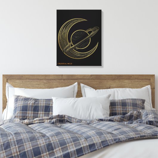 Golden Saturn Celestial Crescent Art Canvas Gift キャンバスプリント (インサイチュ (寝室))
