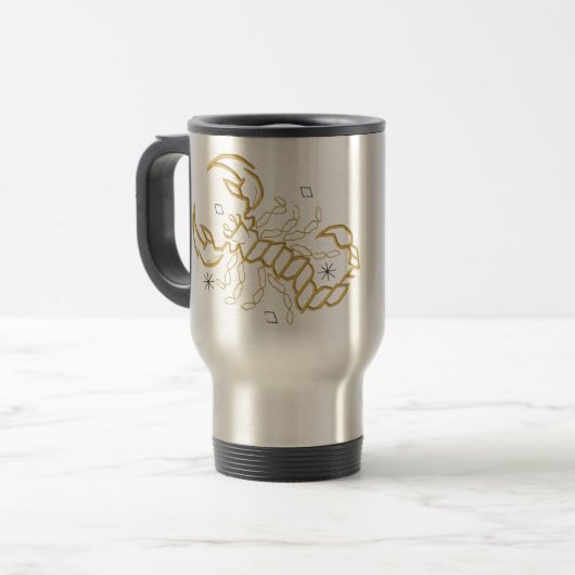 Golden Scorpio Zodiac Mug- Brew Bold, Sting Strong トラベルマグ (正面左)