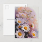Golden Script Birthday Daisy Bouquet ポストカード (正面/裏面)