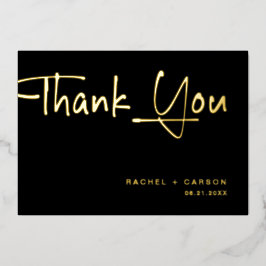 Golden Script Wedding Thank You Real Foil Cards 箔招待状