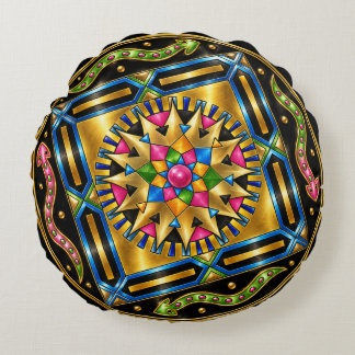 Golden Serpent Mandala – Metallic GeomRunde Kissen ラウンドクッション