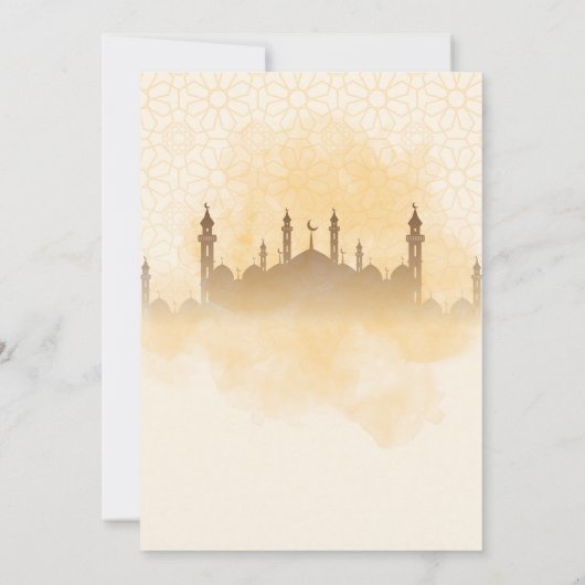 Golden Silhouette Mosque Geometric Iftar Dinner 招待状 (裏面)
