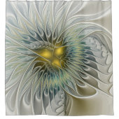 Golden Silver Flower Fantasy abstract Fractal Art シャワーカーテン (正面)