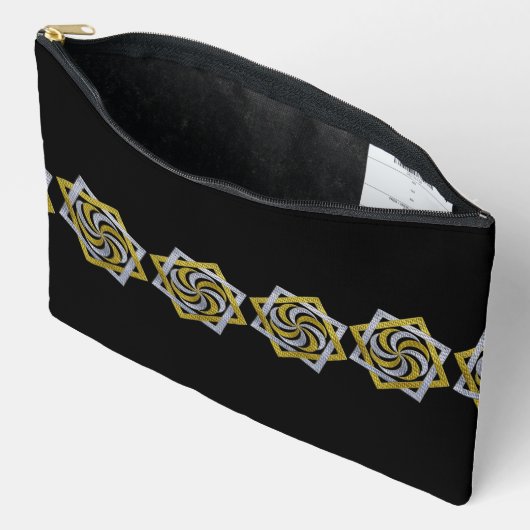 Golden & Silver Geometric Star Embroidery design アクセサリーポーチ (見開き)