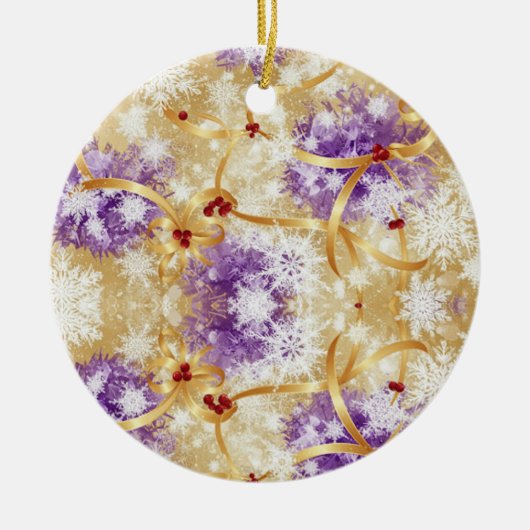 Golden Snowfall Ribbon — Elegant Christmas Design セラミックオーナメント (正面)