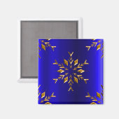 Golden Snowflake on Blue Christmas マグネット (正面/裏面)