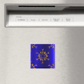 Golden Snowflake on Blue Christmas マグネット (インサイチュ (食洗機))
