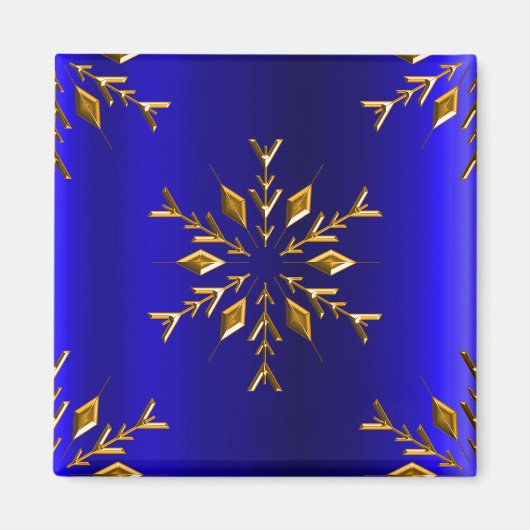 Golden Snowflake on Blue Christmas マグネット (正面)