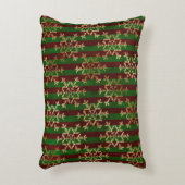 Golden Snowflake Red Green Stripe Christmas アクセントクッション (正面(垂直))