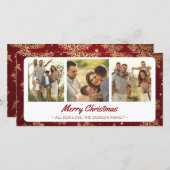 Golden Snowflakes Merry Christmas 3 Photo Collage シーズンカード (正面/裏面)