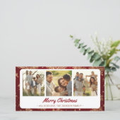 Golden Snowflakes Merry Christmas 3 Photo Collage シーズンカード (スタンド正面)