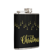 Golden Snowflakes with Christmas Quote on Black フラスク (右)