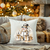 Golden Snowman: Add Elegance to Your Holiday Deco クッション