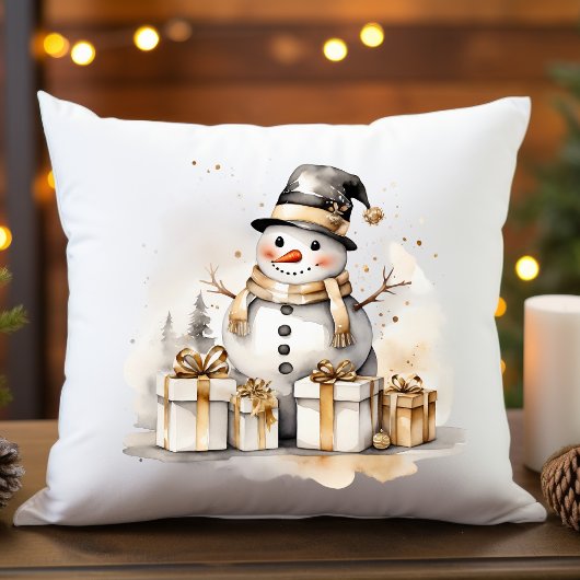 Golden Snowman: Add Elegance to Your Holiday Deco クッション