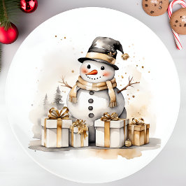 Golden Snowman: Add Elegance to Your Holiday Deco ペーパープレート