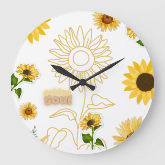 Golden Soul - Collage de Girasoles Estética Vintag ラージ壁時計