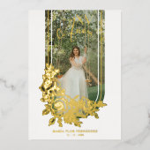 Golden Spanish Luxury Trendy Floral Mis XV Photo 箔招待状 (正面)