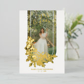 Golden Spanish Luxury Trendy Floral Mis XV Photo 箔招待状 (立ち正面)