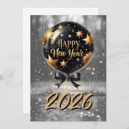 Golden Sparkle New Year Balloon with 2026 Glow シーズンカード