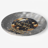 Golden Sparkle New Year Balloon with 2026 Glow ペーパープレート (アングル)