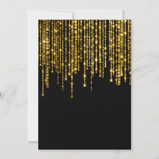 Golden Sparkly String Lights Black Sweet 16 招待状 (裏面)