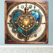 Golden Stained Glass Heart Steampunk Series キャンバスプリント (インサイチュ (ウッドフロア))