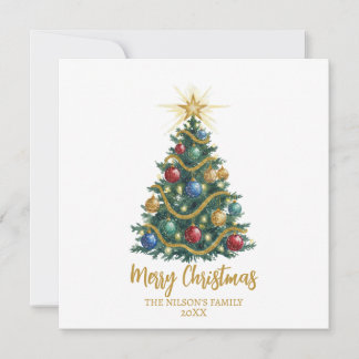 Golden Star watercolor Christmas Tree Card シーズンカード
