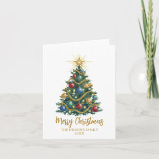 Golden Star watercolor Christmas Tree Card シーズンカード
