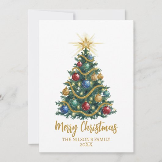 Golden Star watercolor Christmas Tree Card シーズンカード (正面)