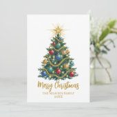 Golden Star watercolor Christmas Tree Card シーズンカード (スタンド正面)