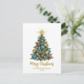 Golden Star watercolor Christmas Tree Card シーズンポストカード (スタンド正面)