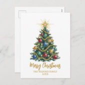 Golden Star watercolor Christmas Tree Card シーズンポストカード (正面/裏面)