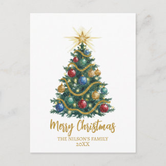 Golden Star watercolor Christmas Tree Card シーズンポストカード