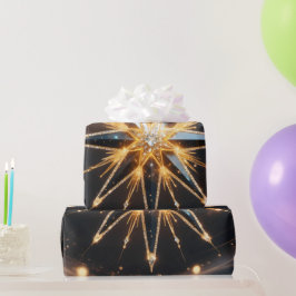 Golden Starburst Glow Holiday Gift Wrap ラッピングペーパー